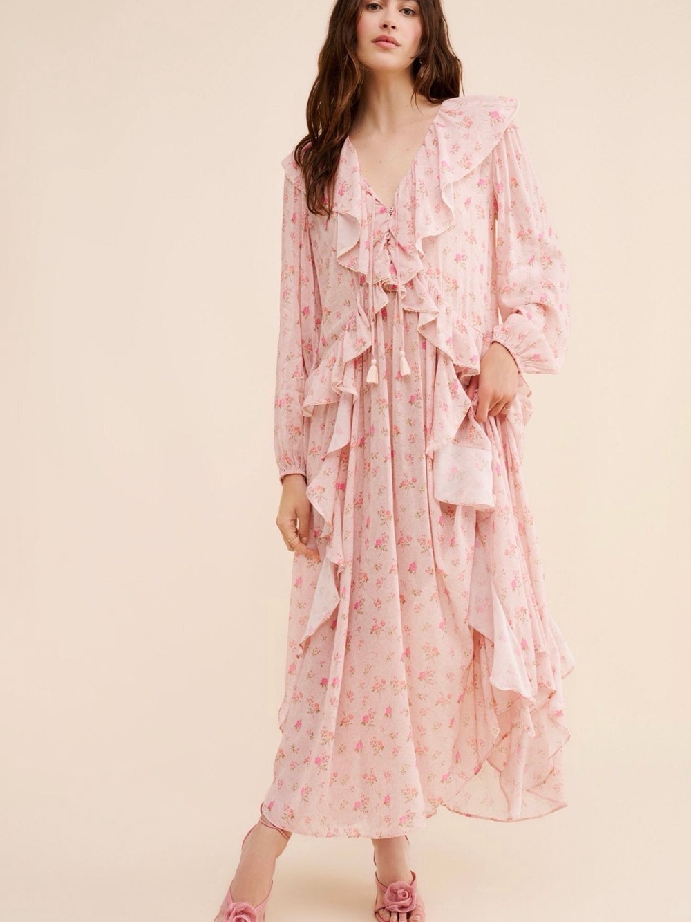 Spell Fleur Ruffle Gown - Pink Champagne - Sz Small